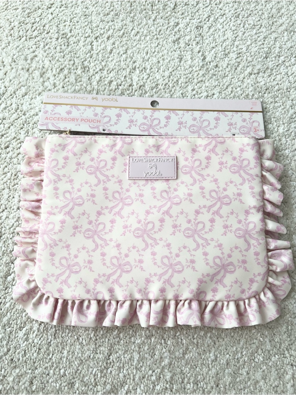 Love shack fancy x yoobi coquette bow flat zip pencil case ruffles chantilly